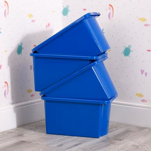 Wham Stack & Store 4 x 24L Plastic Storage Boxes in Blue, Stackable and Nestable with Integrated Handles – 3
