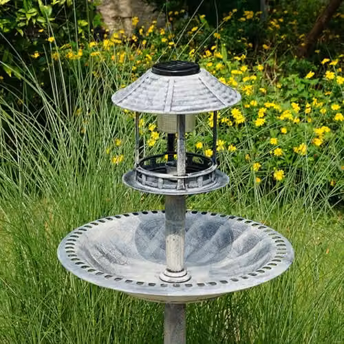 Gr8 Garden Grey Plastic Pedestal Wild Bird Bath and Solar Powered Garden Ornament – 2
