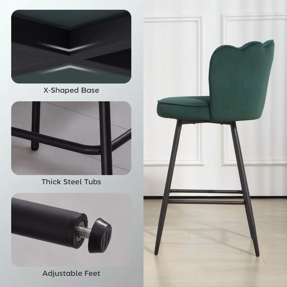 STILVORA Set of 2 Modern Velvet Bar Stools in Dark Green with Matt Metal Legs – 5