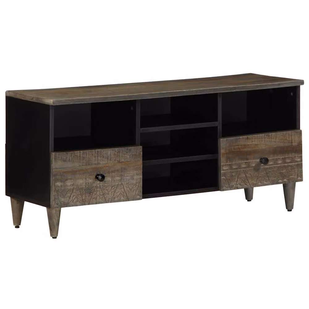 Berkfield Home Black Mango Wood TV Cabinet W: 100 cm, D: 33 cm, H: 46 cm – 2