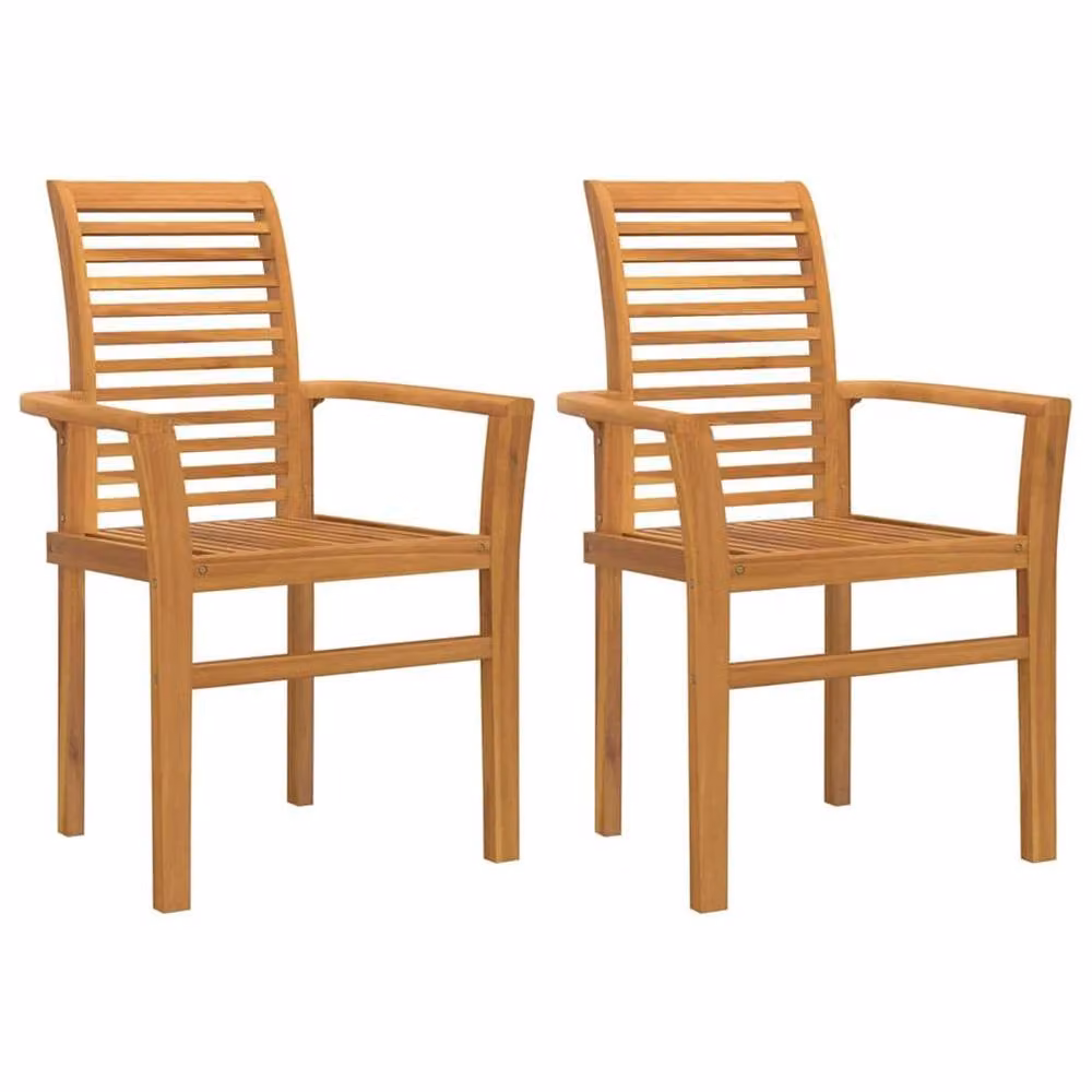 Berkfield Home Stacking Garden Chairs, Set of 2, Brown Oiled Solid Teak Wood – 2
