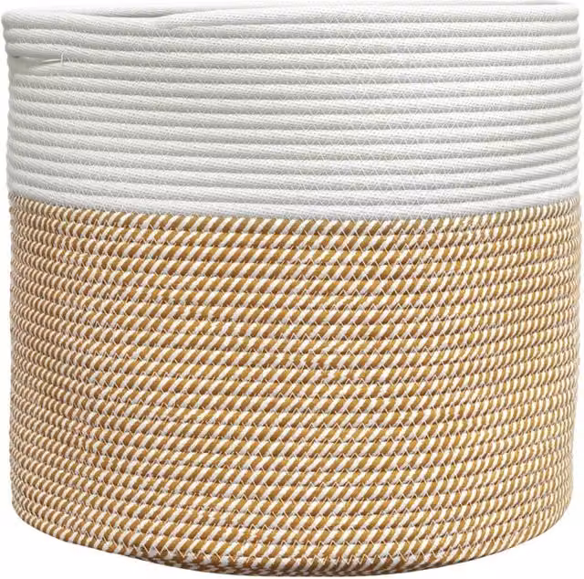 Berkfield Brown and White Cotton Open Weave Storage Basket with Handles W: 40 cm, D: 35 cm, H: 35 cm – 1