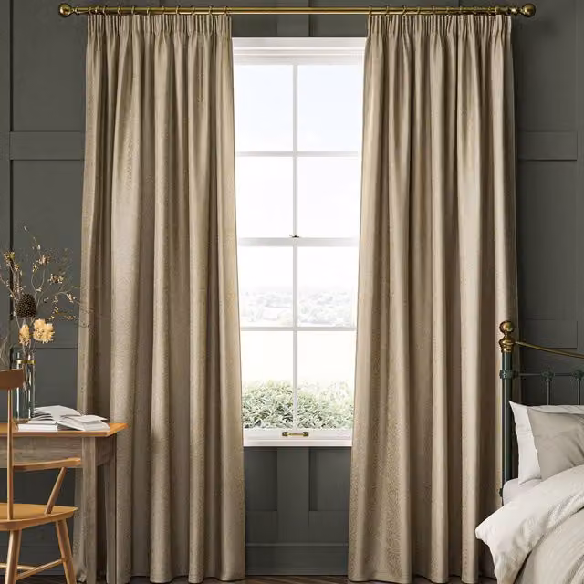 William Morris At Home Made to Measure Blackout Floral Fabric Curtain in Sand and Beige