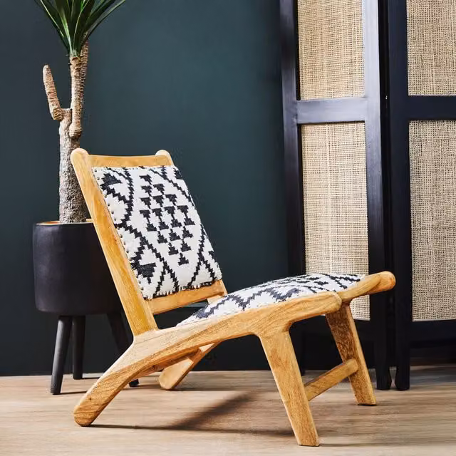 Fifty Five South Orsina Berber Style Lounge Chair with Mango Wood Frame and Geometric Cotton Upholstery in Black and Multicolour – 2