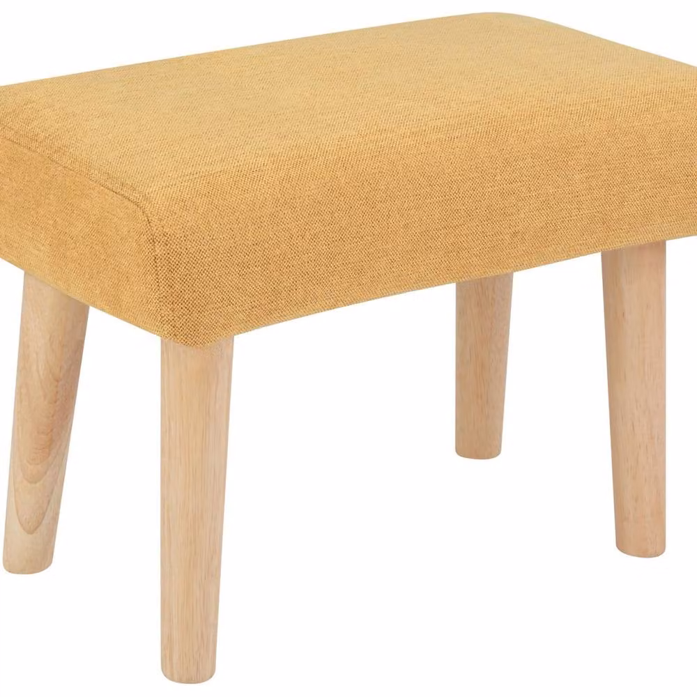 Wyld and Coco Retro Yellow Footstool with Polyester Upholstery and Oak Legs – 2