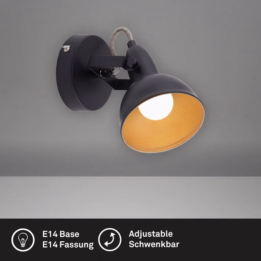Briloner Vintage Adjustable Wall Light, Black and Gold, E14 Socket, Max 40W, H 15.6 x W 10 x D 10 cm – 2