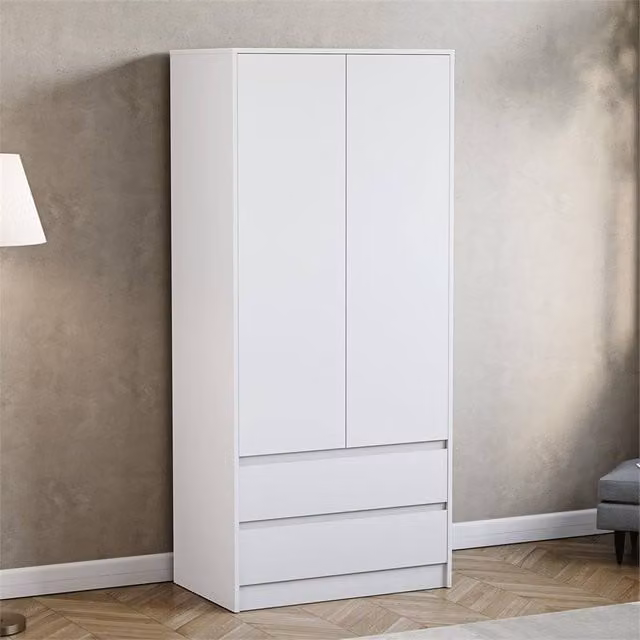 FORGEVIO Modern White Matt 2 Door 2 Drawer Wardrobe with Push to Open Mechanism