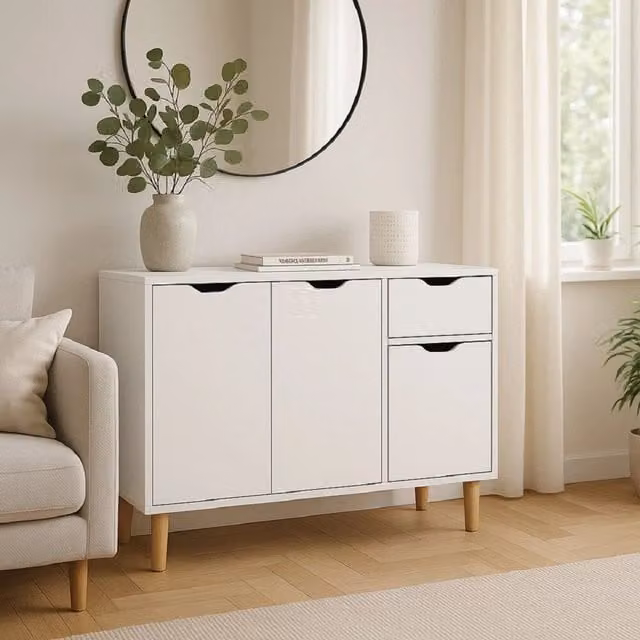 EONLION Modern White Wood Storage Cabinet and Entryway Organiser – 1