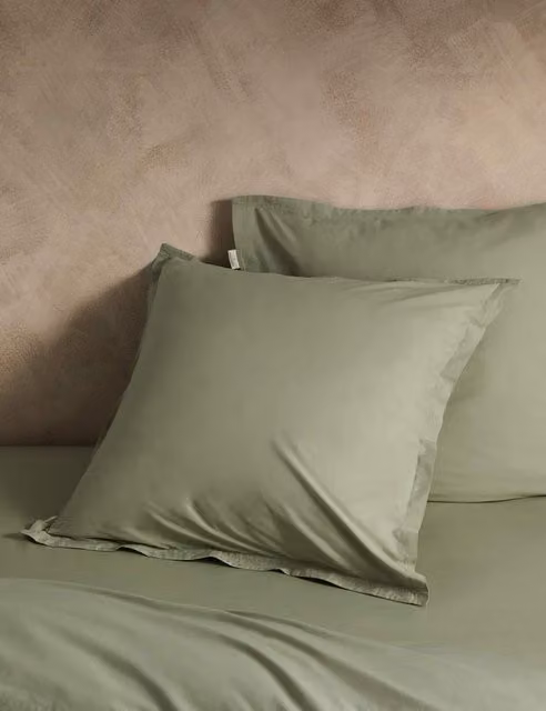 M&S x Fired Earth 2 Pack Washed Cotton Square Pillowcases in Weald Green
