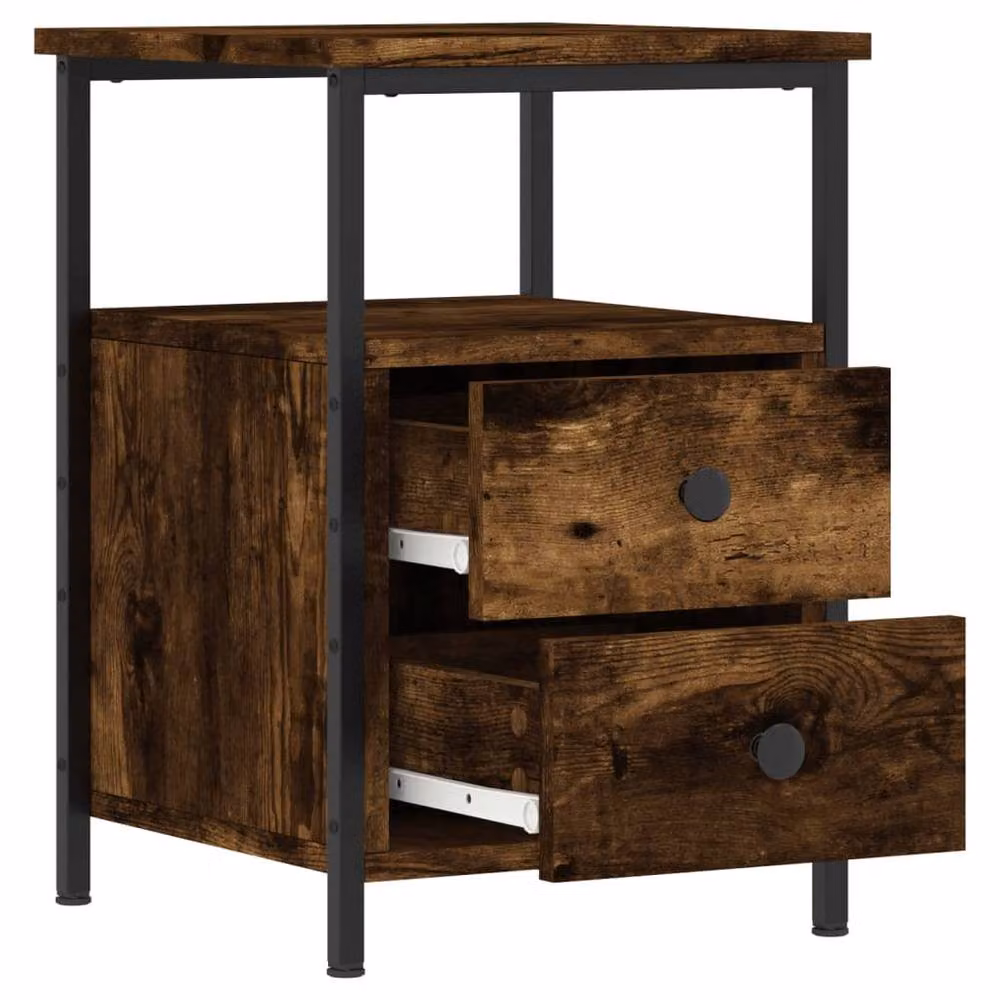 Berkfield Home Set of 2 Smoked Oak Bedside Cabinets in Brown, W/D/H: 34 x 35.5 x 50 cm – 5
