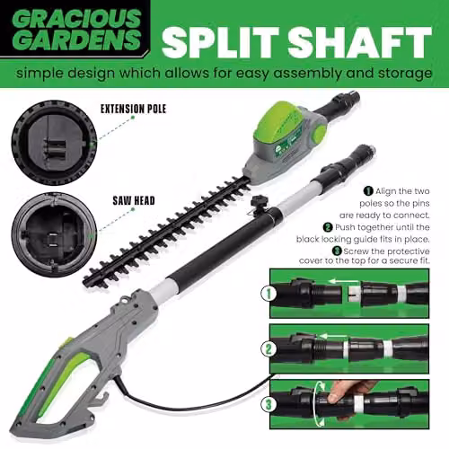 Gracious Gardens 550W Electric Long Reach Reciprocating Hedge Trimmer with 45cm Blade in Grey and Green – 6