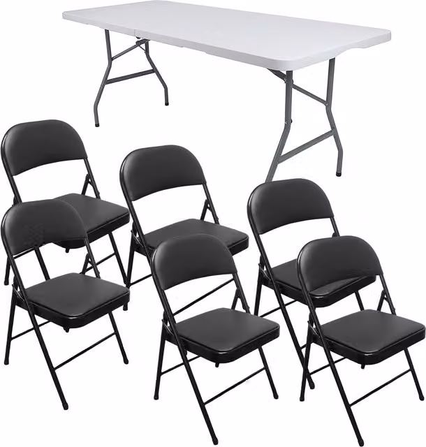 Royalford Black Metal Foldable 6ft Table and 6 Chair Set