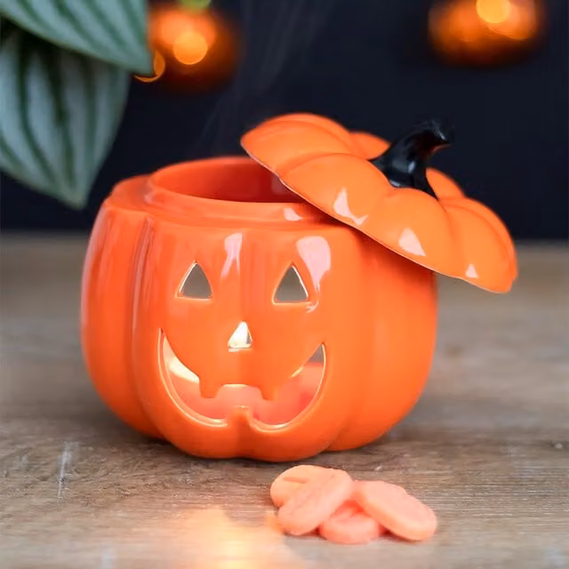 Gloriously Good Orange Jack-O-Lantern Ceramic Oil and Wax Melt Burner for Tealights