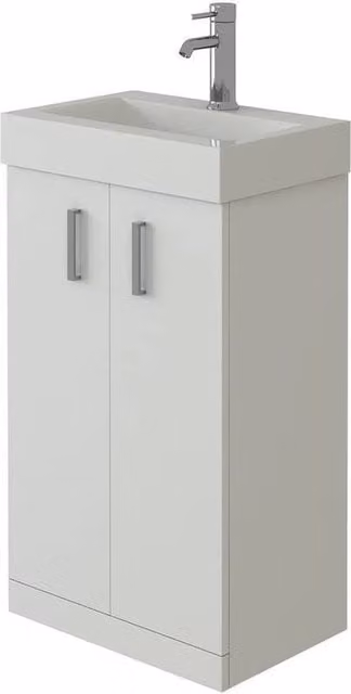 SPETLEK White Glossy Cloakroom Vanity Unit and Sink Basin with Soft-Close Hinged Doors – 1