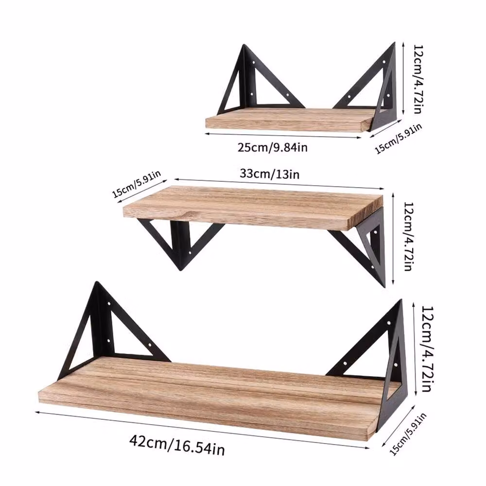 Nordara Set of 3 Industrial Corner Floating Wall Shelves in Brown – 2