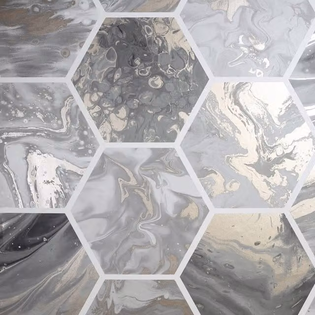 Arthouse Geometric Abstract Wallpaper in Grey and Gold with a Matt Washable Finish