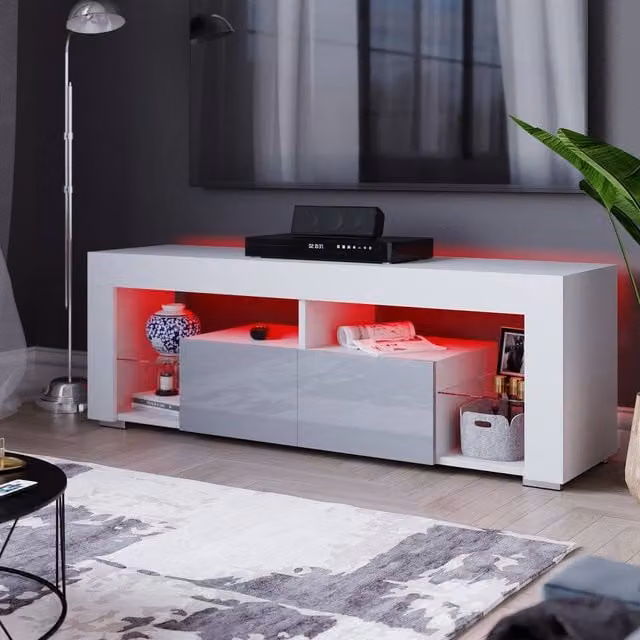 HD Designs Vida Designs Luna Modern Glossy White 2 Drawer LED TV Unit with Glass Details – 1