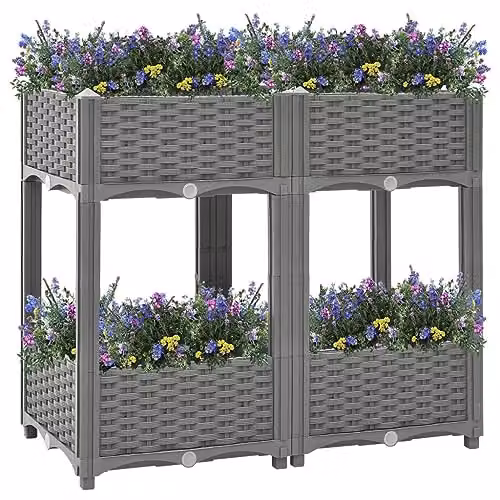 vidaXL Grey Polypropylene Raised Bed W/D/H: 80 x 40 x 71 cm