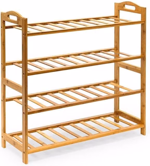 MantraRaj 4 Tier Bamboo Shoe Rack and Storage Organizer in Natural Brown