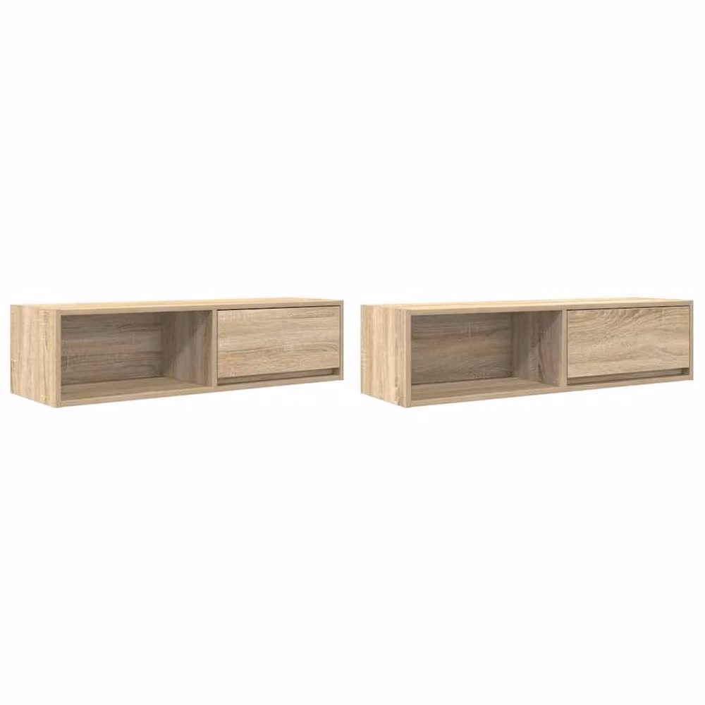 Berkfield Home Set of 2 Sonoma Oak TV Cabinets in Light Tan, W/D/H: 100 x 31 x 25.5 cm – 2
