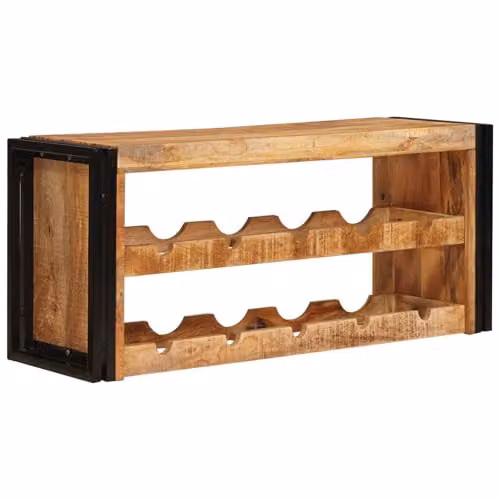 vidaXL Industrial Wall-Mounted Wine Rack in Brown Solid Mango Wood and Metal, W/D/H: 100 x 45 x 33 cm