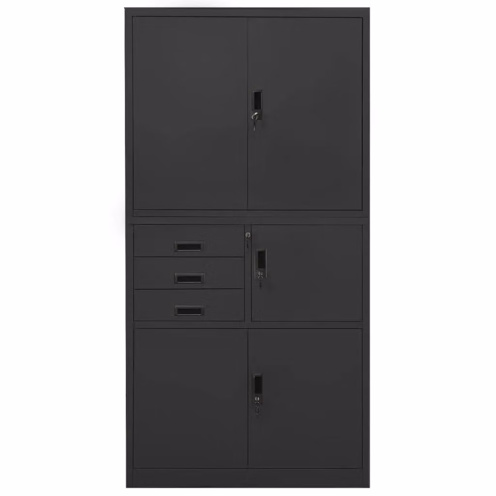 Berkfield Home Office Steel Filing Cabinet in Anthracite and Black, W/D/H: 90 x 40 x 180 cm – 2