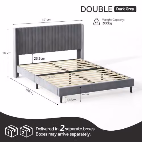 MCC Direct Charlie Velvet Upholstered Double Bed Frame in Grey, W/D/H: 140 x 200 cm – 2