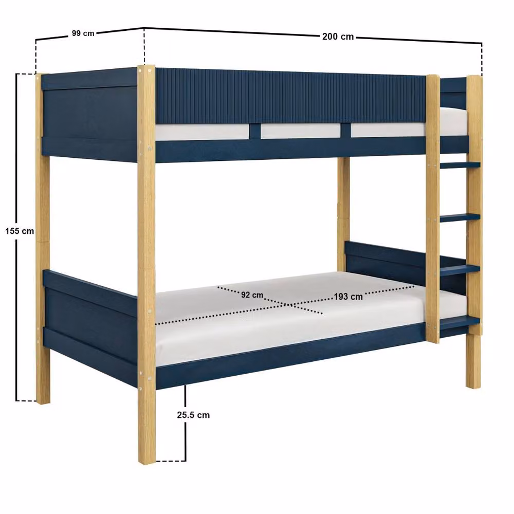 Flair Mateo Detachable Ribbed Bunk Bed in White and Blue, W/D/H: 190 x 90 x 155 cm – 7