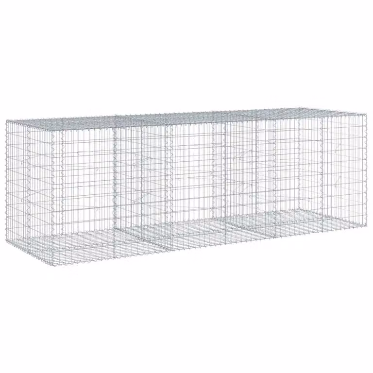 Berkfield Home Silver Galvanised Steel Gabion Basket Planter with Cover W/D/H: 300 x 100 x 100 cm