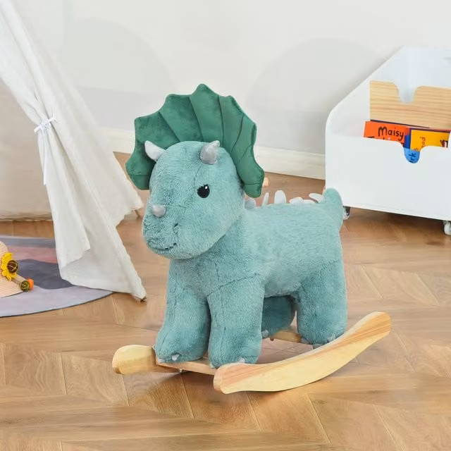 HOMCOM Kids Plush Ride-On Rocking Triceratops in Green