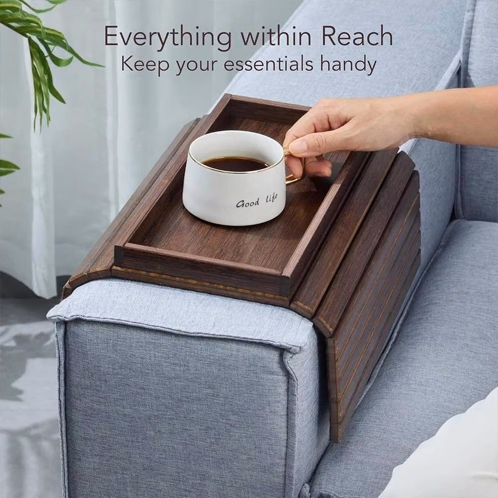 PAWNORA Foldable Bamboo Wood Couch Arm Table in Brown – 4