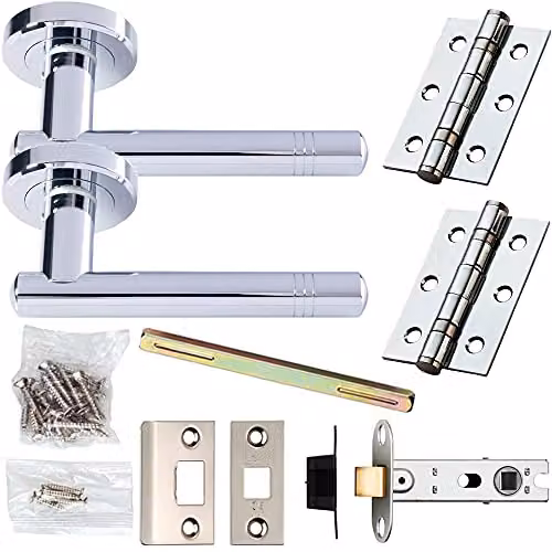Loops Chrome Modern Straight Ring Bar Door Handle and Latch Pack with 57mm Rosette Set
