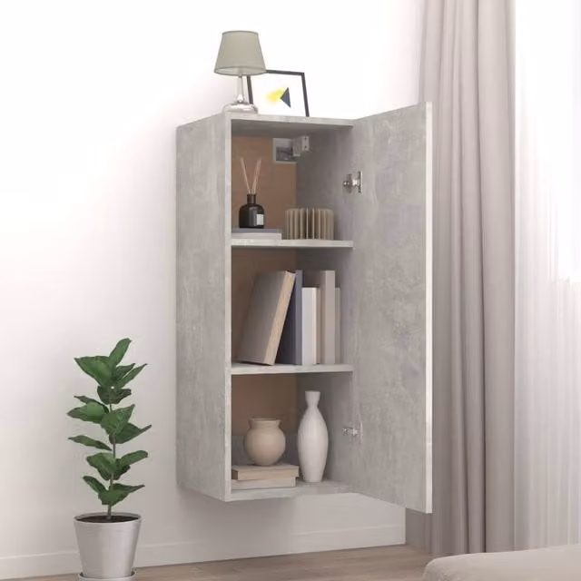 Berkfield Home Wall Mounted Cabinet in Concrete Grey, W/D/H: 34.5 x 34 x 90 cm