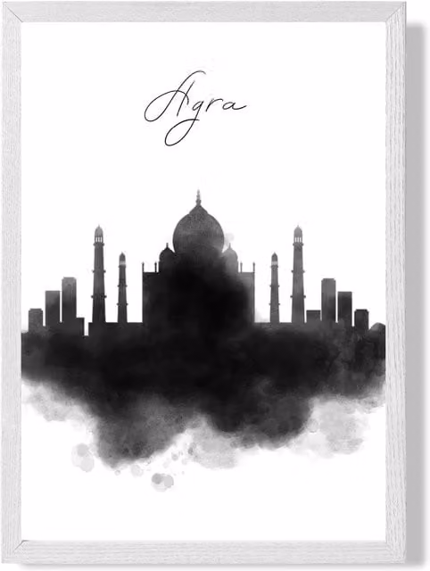 ARTZE Agra Watercolour Skyline City Framed Print with White Frame in Black, A4