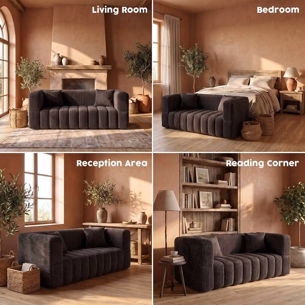 RUMMY Modern 2 Seater Upholstered Foam Sofa with Armrests and Scatter Cushions in Black – 4
