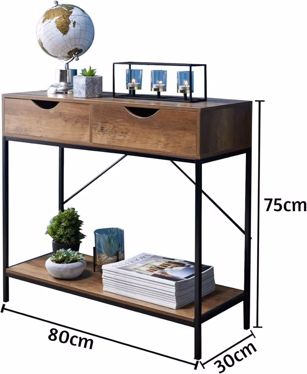 SPOT ON DEALZ Slim Console Table with Drawers in Walnut, W/D/H: 80 x 30 x 75 cm – 2
