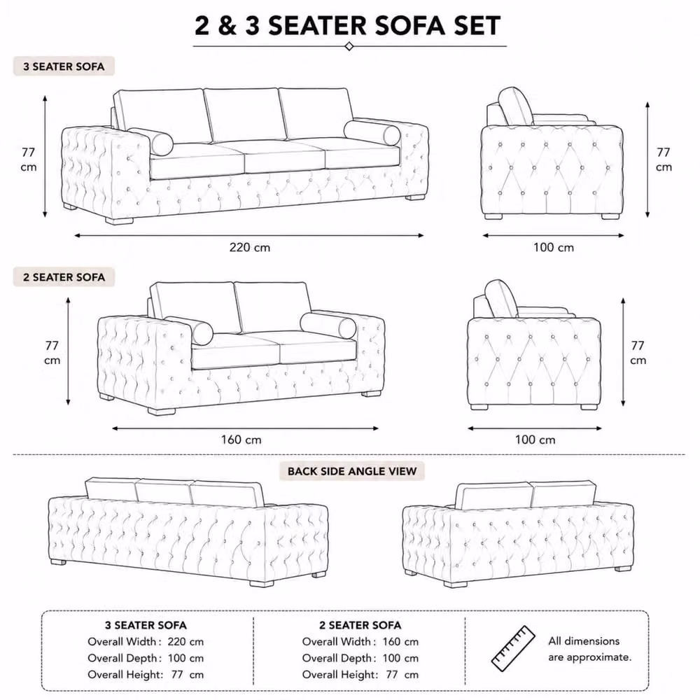 Stratus Interiors Ashley Full Back Chesterfield Upholstered Fabric 2 and 3 Seater Sofa Set in Blue – 3