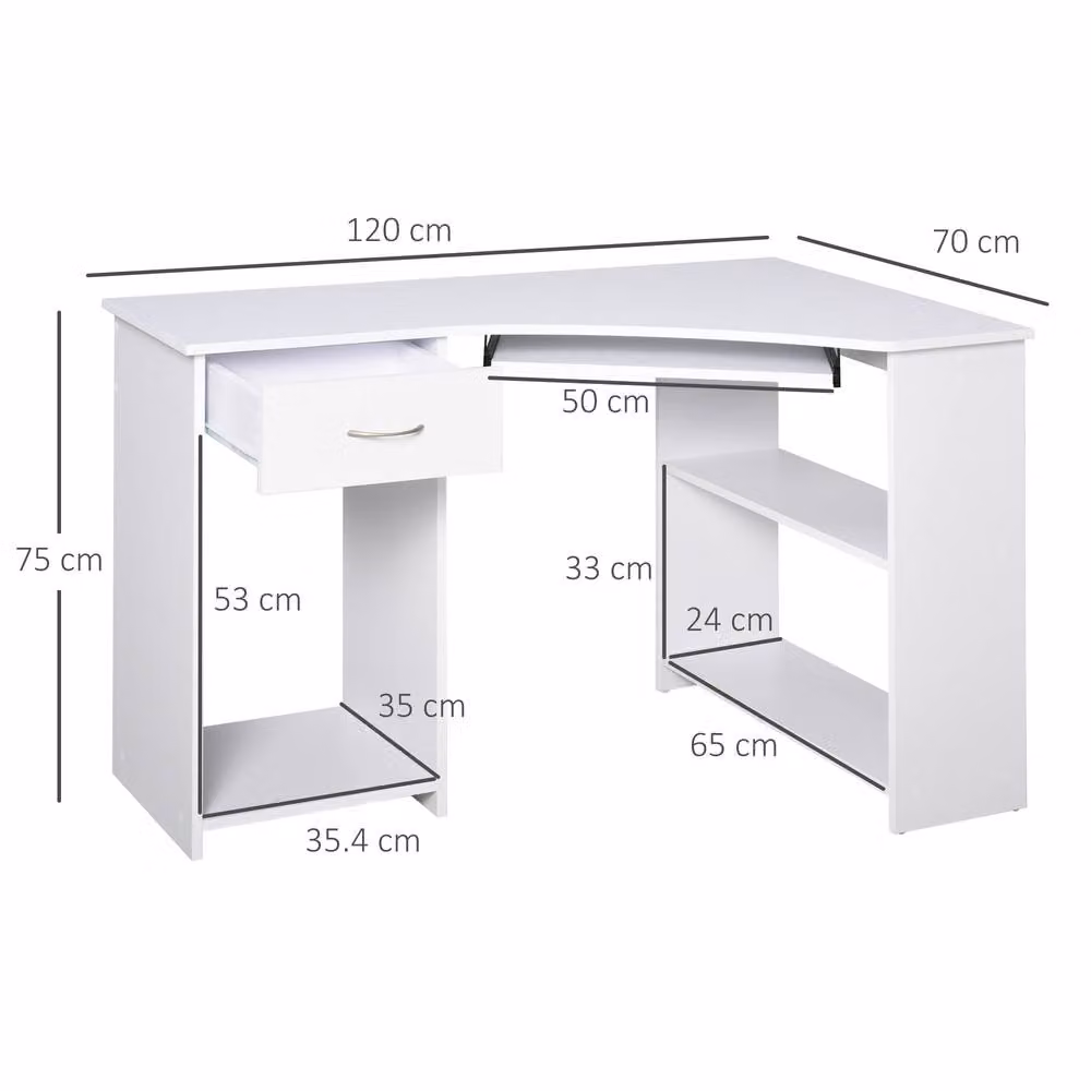 STILVORA Modern L-Shaped Corner Desk with Shelves and Drawer in White – 2