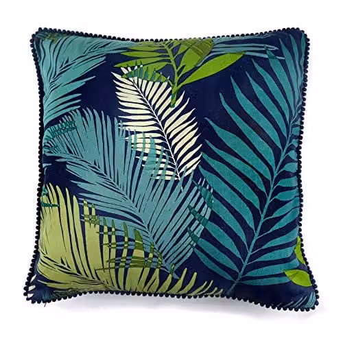 Fusion Tropical Exotic Palm Leaf Print Cotton Filled Square Cushion, Multicolour, W/D/H: 43 x 43 x 43 cm – 4