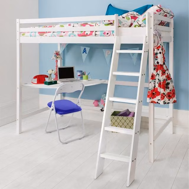 Noa and Nani Thomas High Sleeper Bed with Desk in White, 90 x 200 cm