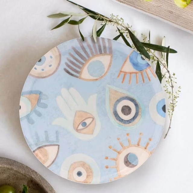 The Mia UK Amulet Series Round Stoneware Serving Platter, Multicolour