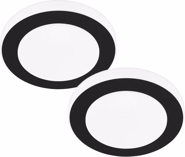 Loops 2 Pack Modern LED Ceiling and Wall Light in Black and White with White Plastic Shade, 11W, IP44