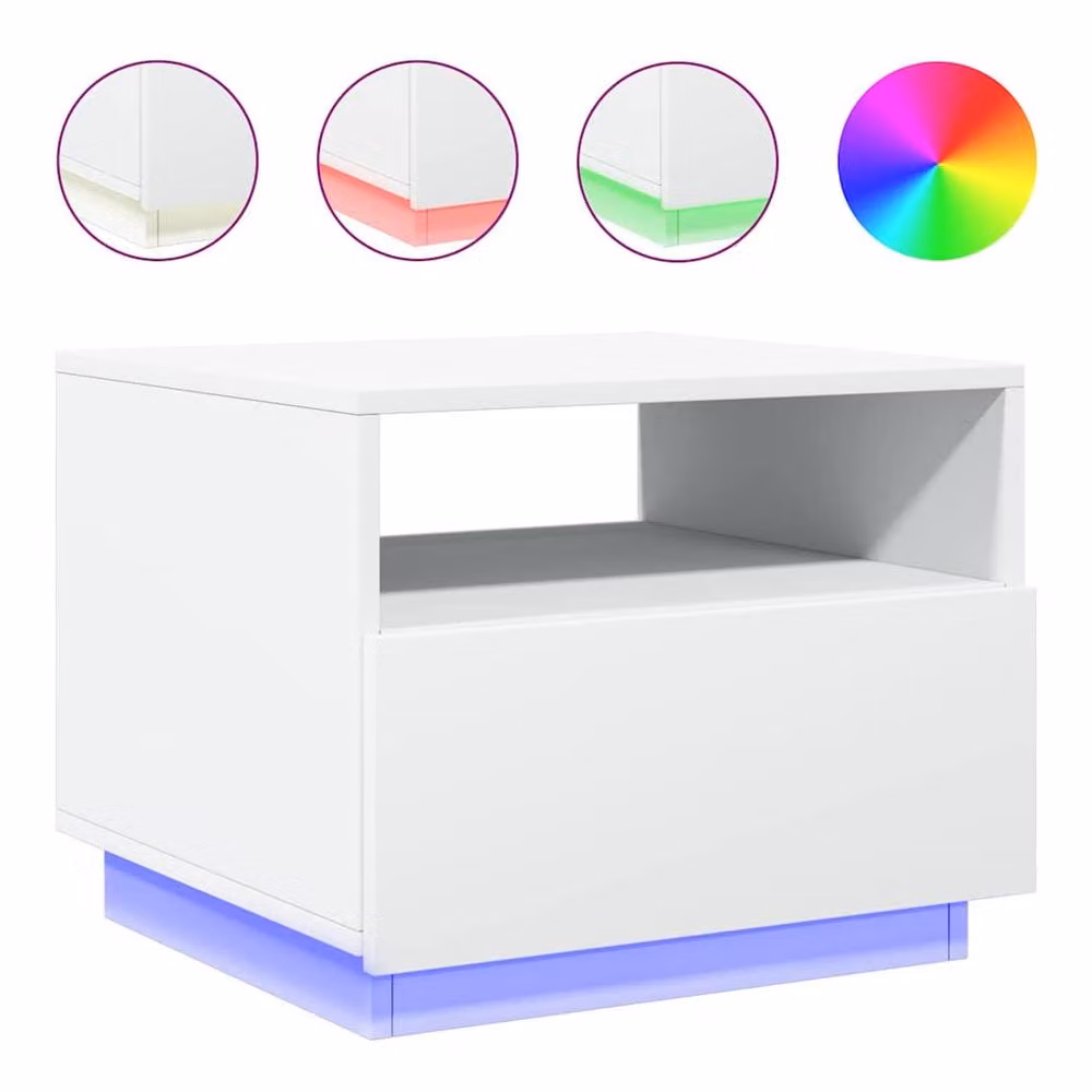 Berkfield Home Modern White Coffee Table with LED Lights W: 50 cm, D: 49 cm, H: 40 cm – 2