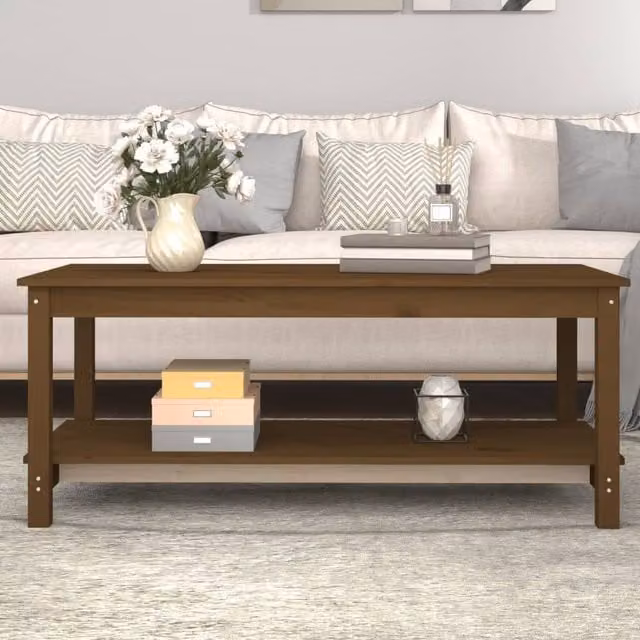 Berkfield Home Rustic Solid Pine Coffee Table, Honey Brown, W: 110 cm, D: 55 cm, H: 45 cm