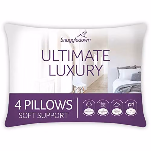 Snuggledown 4 Pack White Soft Support Cotton Pillows W: 74 cm, H: 48 cm – 3