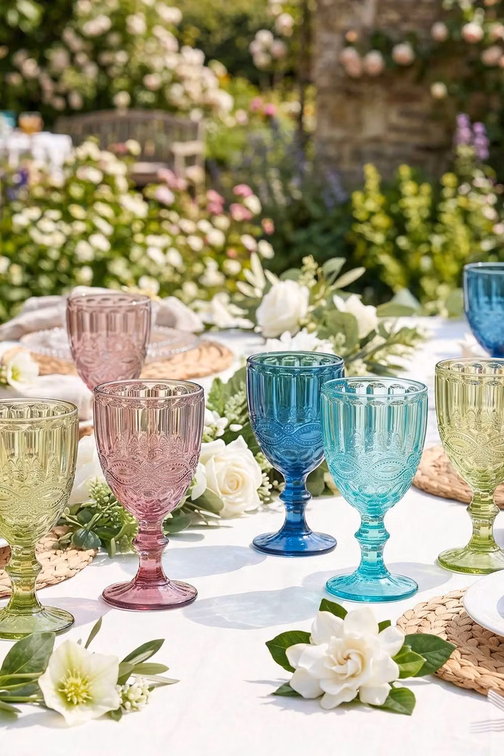 Dibor Set of 4 Mixed Colour Geometric Wine Goblets, 350ml per glass (Blue, Pink, Turquoise, Green) – 3