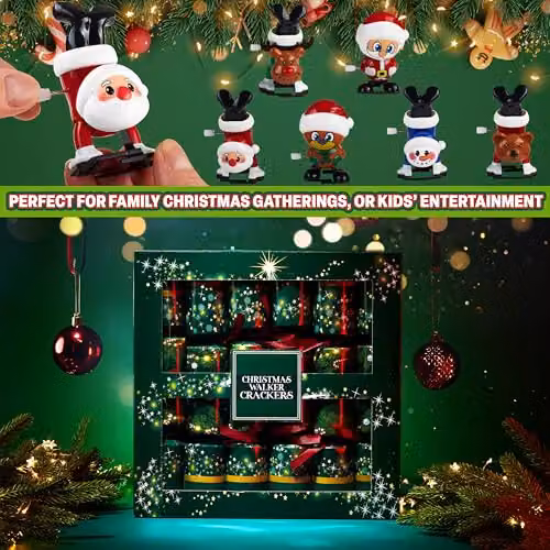 KreativeKraft Christmas Crackers Pack of 6 in Green and Multicolour with Mini Games and Wind Up Toys – 3
