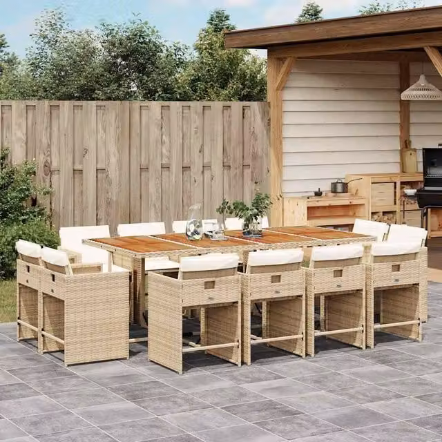 Berkfield Home 13 Piece Garden Dining Set with Beige Poly Rattan Cushions – 1