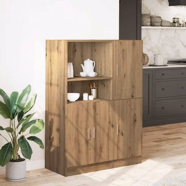 Berkfield Home 2 Piece Modern Kitchen Cabinet Set in Artisan Oak Brown, W/D/H: 95.0 x 41.5 x 131.5 cm