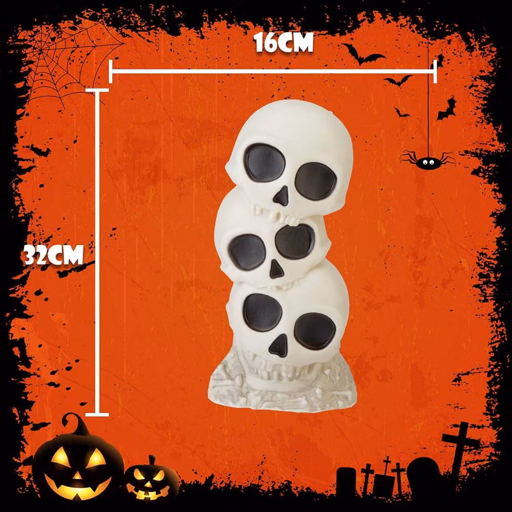 VFM e-Store Halloween Skull 3 Tier Light Up Tabletop Decoration, White – 2